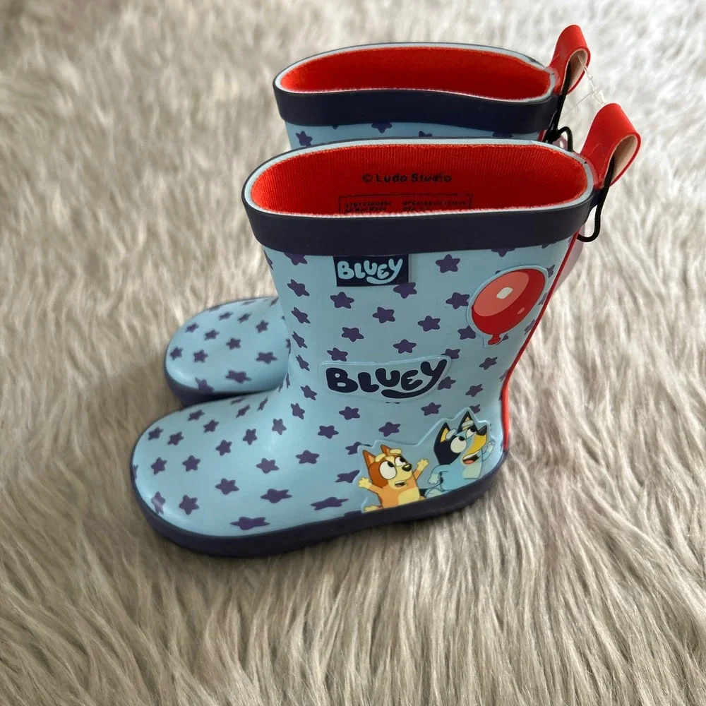 Bluey Ground Up Rain Boots Toddler Girls Size 5-6 Blue Slip On Shoes Boot